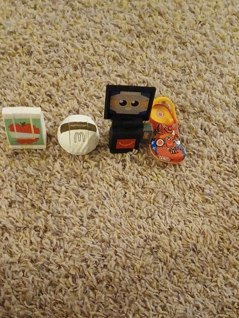 McDonald's Kids Toy Set with Orange Croc Shoe and Black Robot Figure